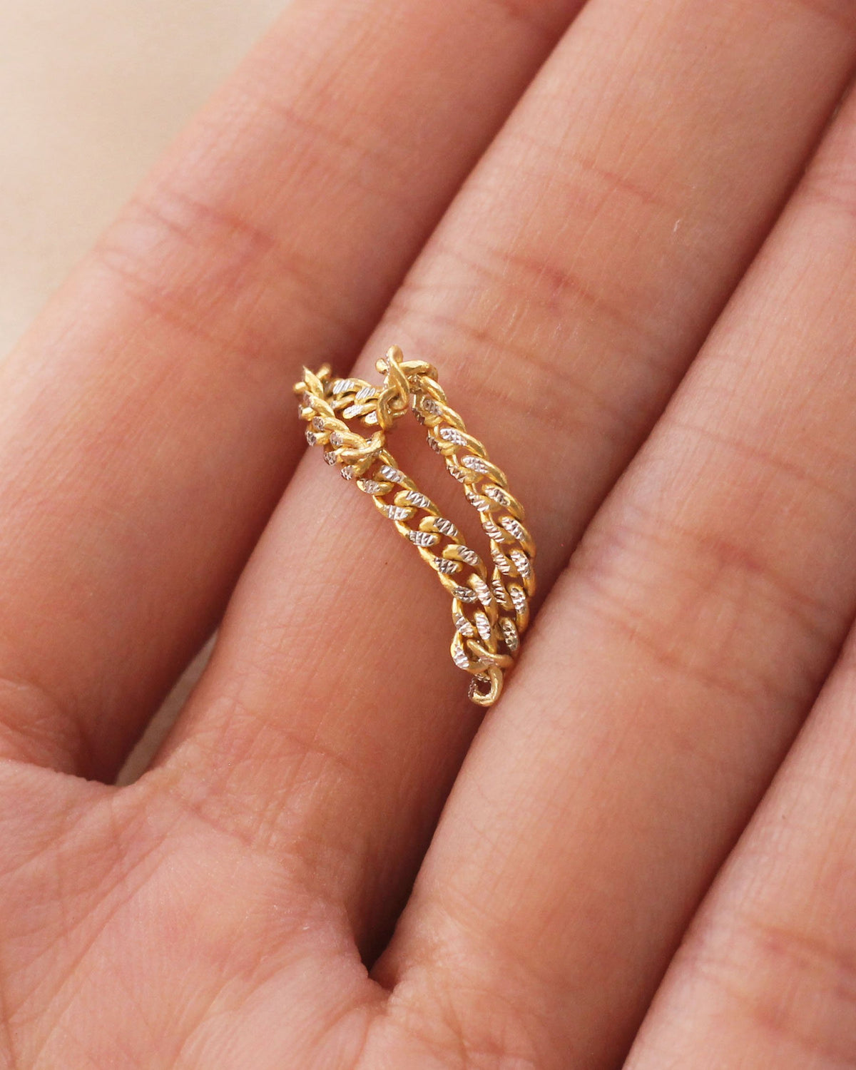 Two Tone Chain Ring - 14K SOLID GOLD - Size 6