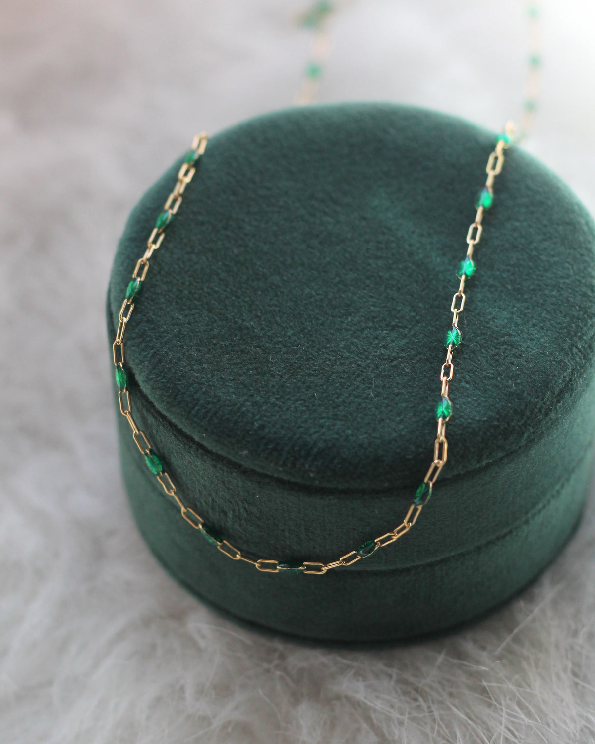 N1358 - Green Enamel Chain Necklace