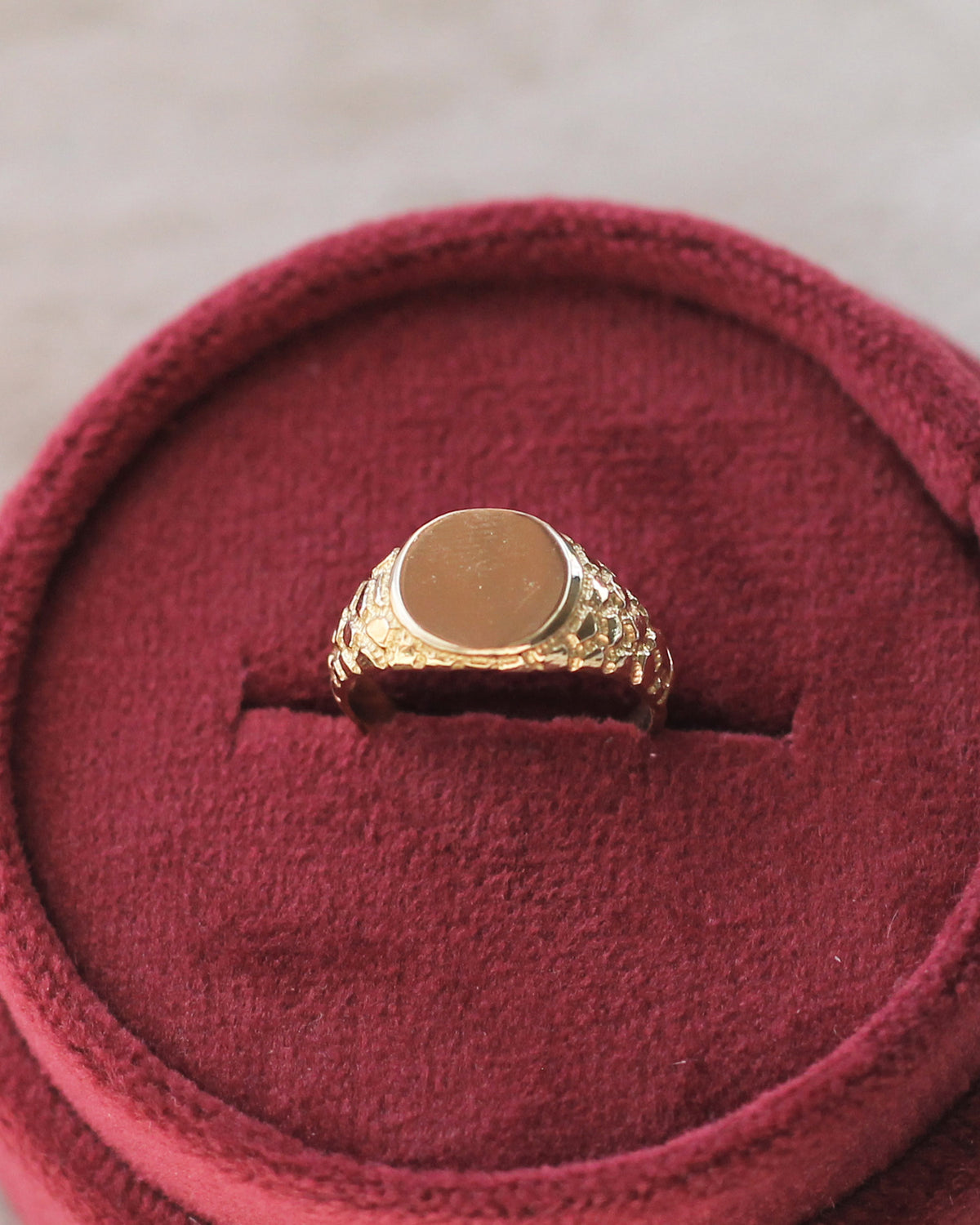 C10 - Texture Oval Pinky Ring 14K Solid Gold - Size 1.75