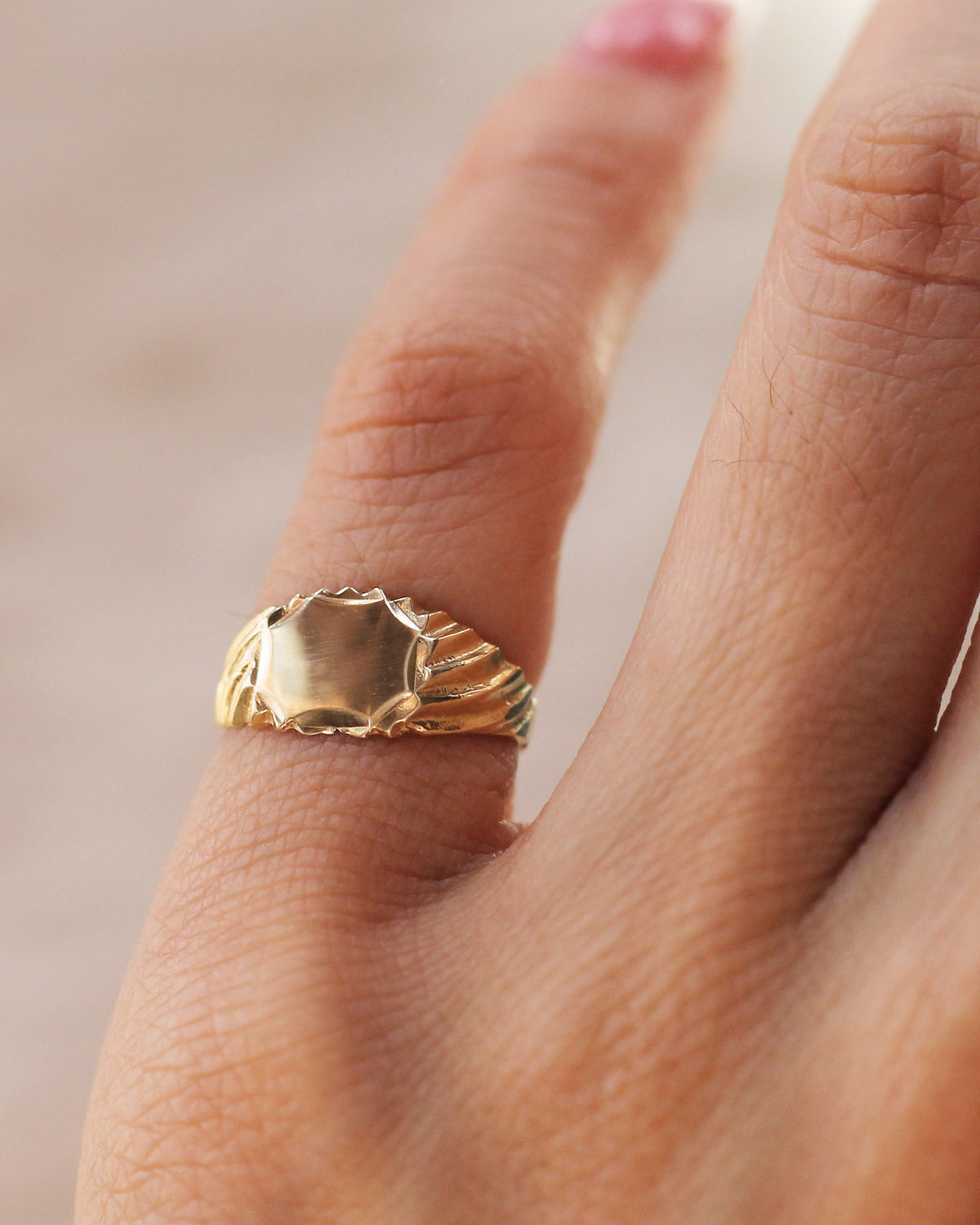 C16 Texture Signet Pinky Ring 14K Solid Gold - Size 2.25