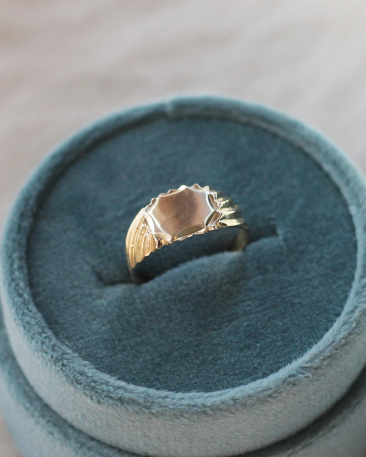 C16 Texture Signet Pinky Ring 14K Solid Gold - Size 2.25