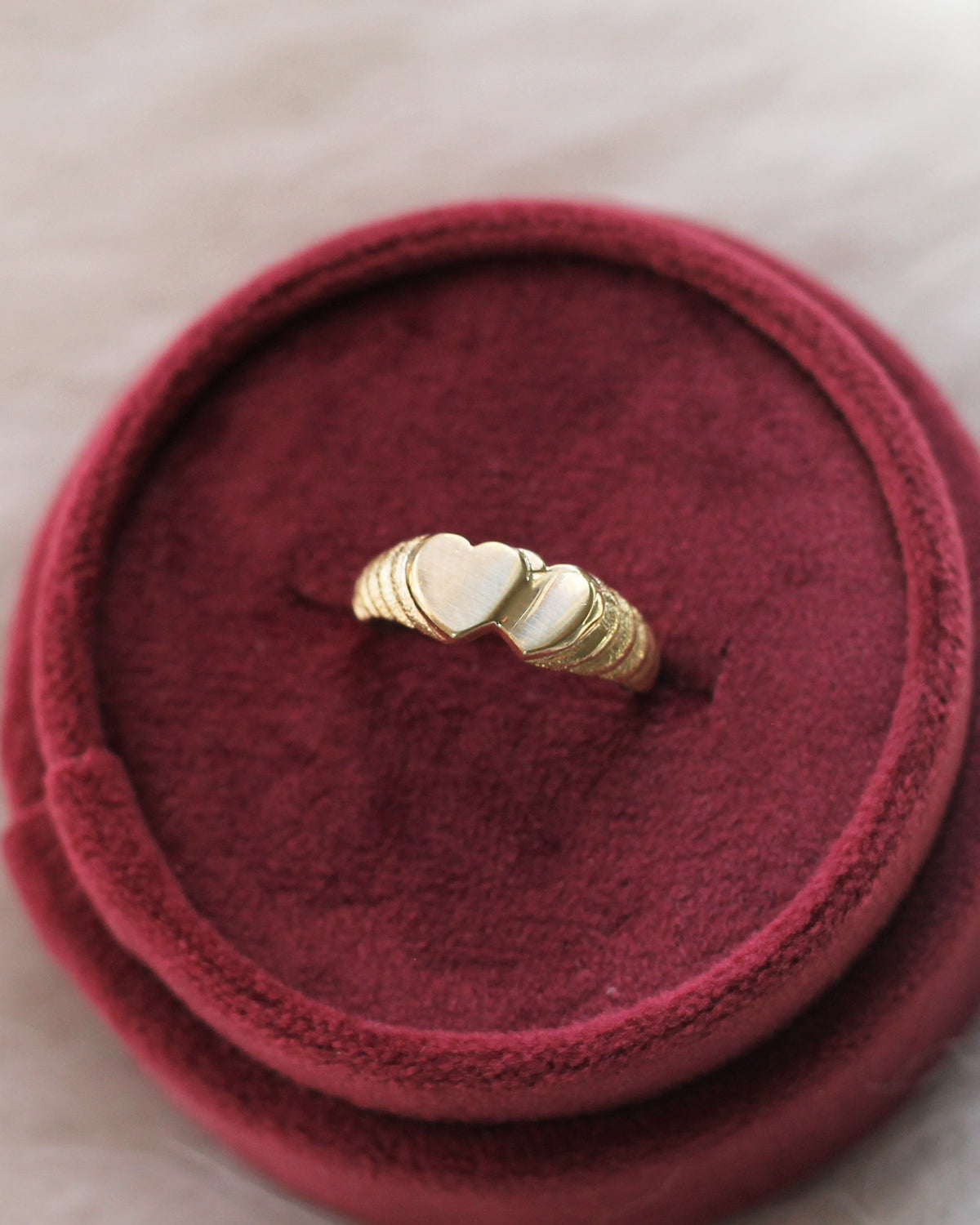 C19 - Double Heart Ring 10K Solid Gold - Size 3.25