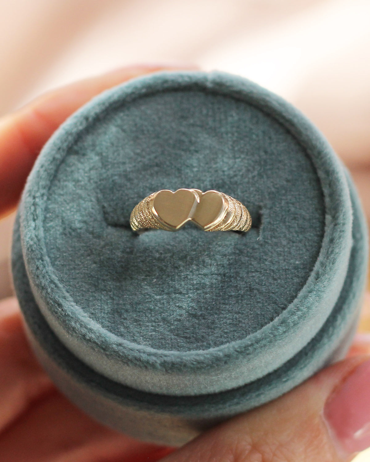 C19 - Double Heart Ring 10K Solid Gold - Size 3.25