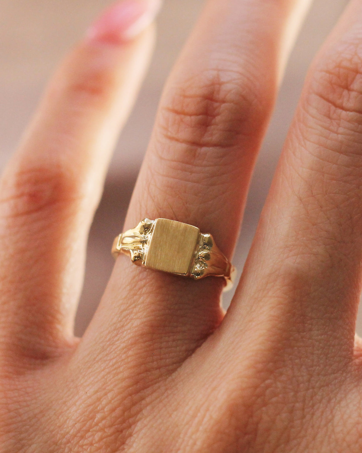 C21 Square Signet Ring 10K Solid Gold - Size 3.5