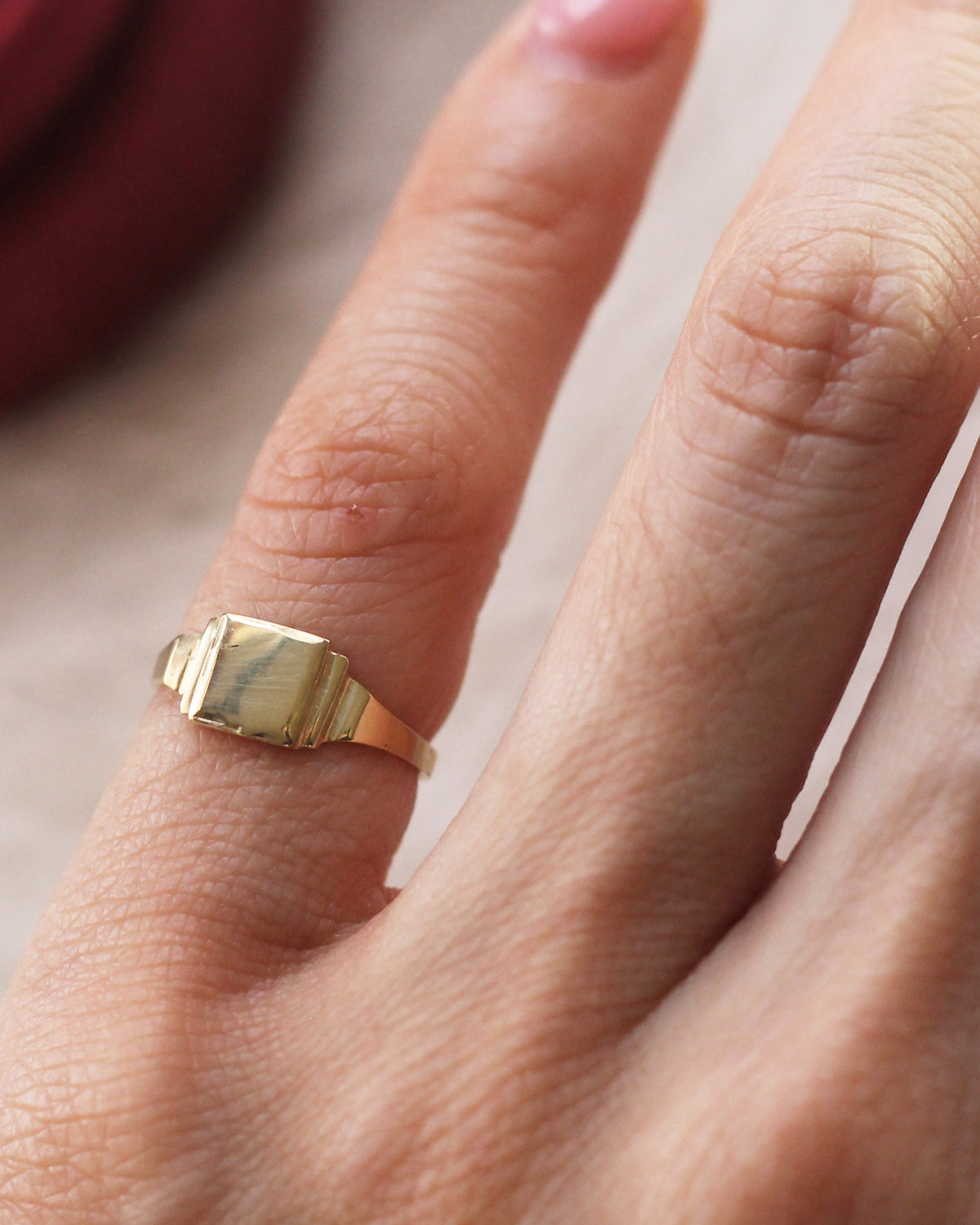 C23 Square Pinky Ring 10K Solid Gold - Size 2.5