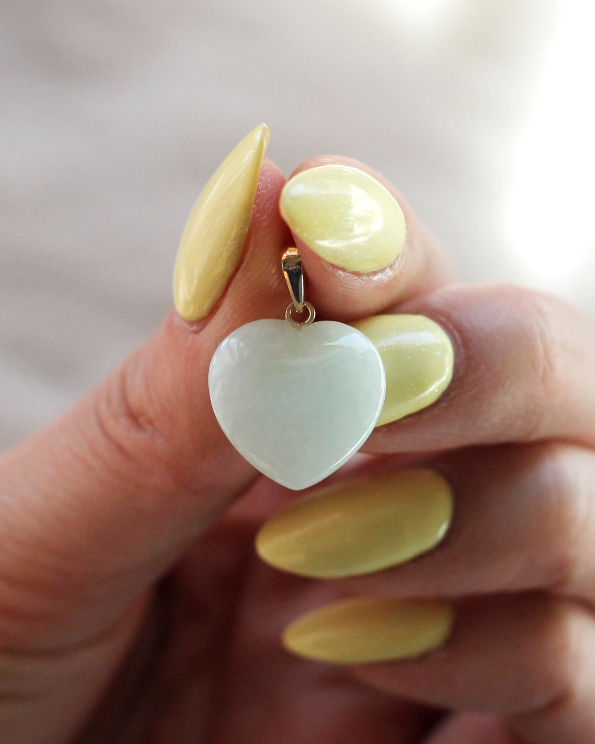 C34 Jade Heart Pendant 14K Solid Gold