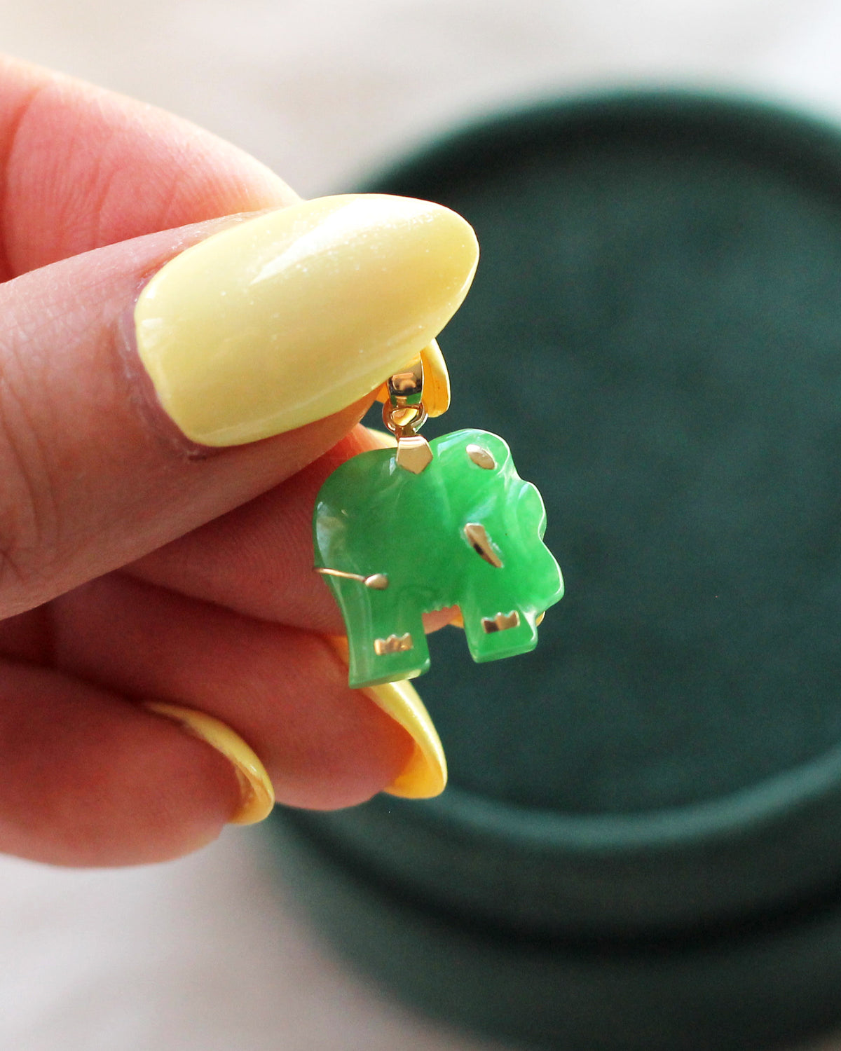 C35 Elephant Jade Pendant 14K Solid Gold