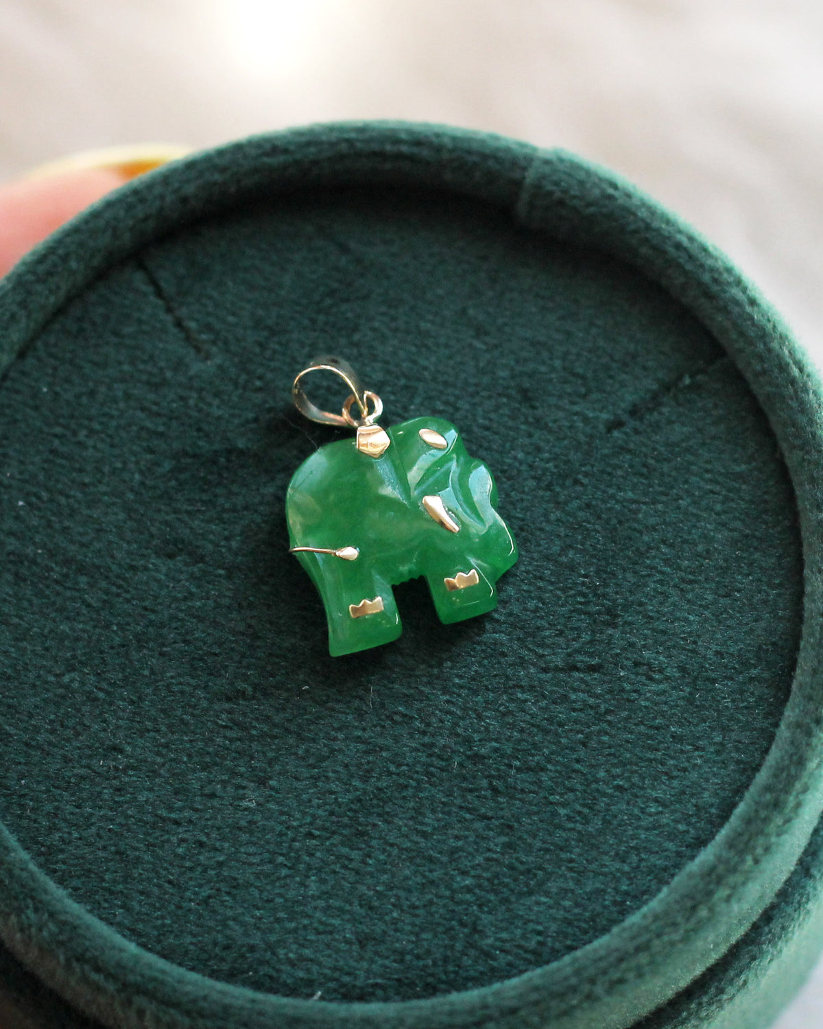 C35 Elephant Jade Pendant 14K Solid Gold