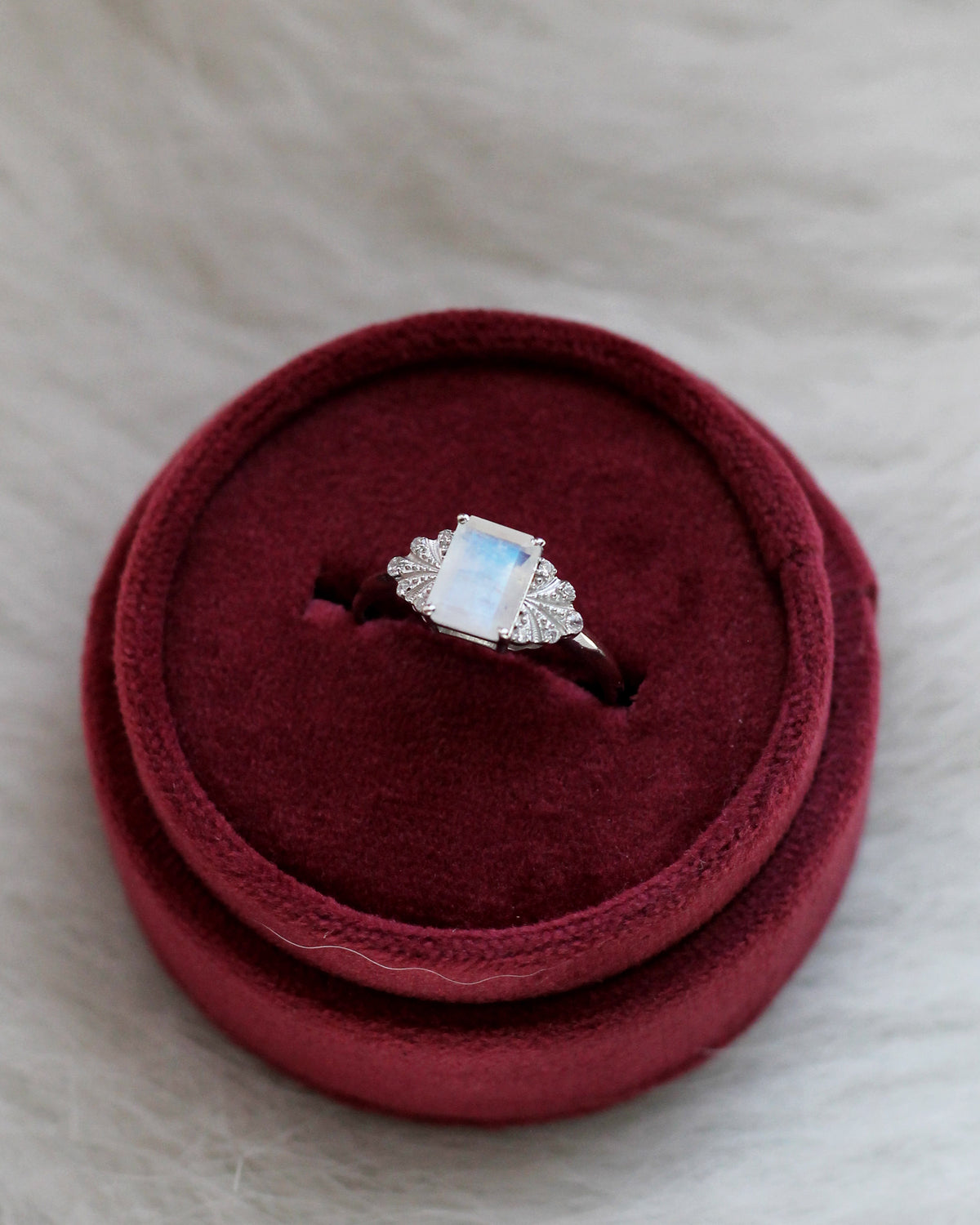 C38 Emerald Cut Moonstone Ring Sterling Silver Size 7, 8