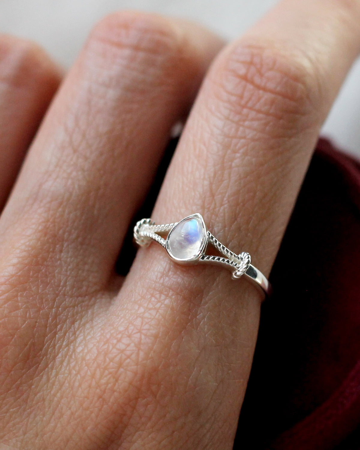 C41 Teardrop Moonstone Ring Sterling Silver Size 6, 7