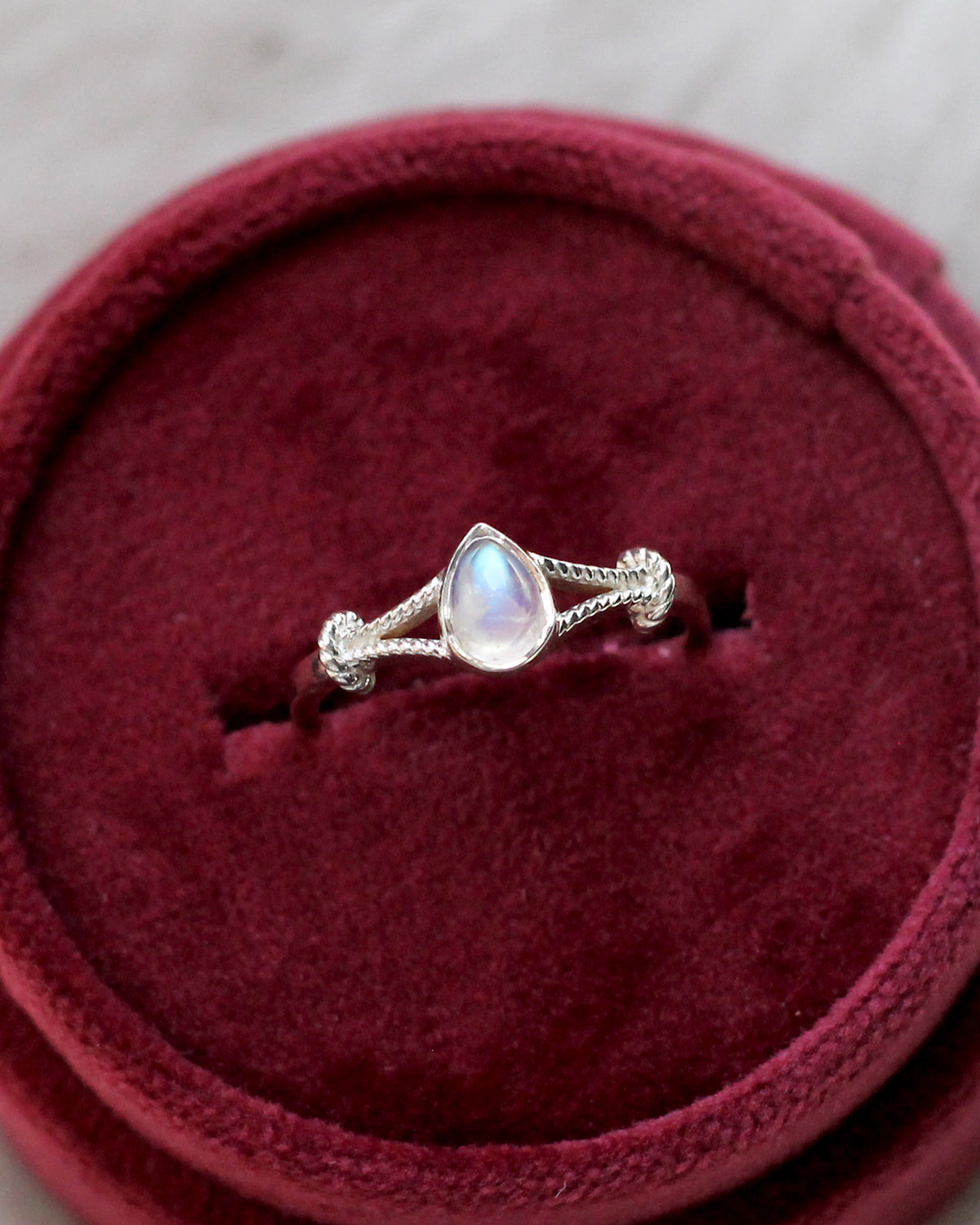 C41 Teardrop Moonstone Ring Sterling Silver Size 6, 7