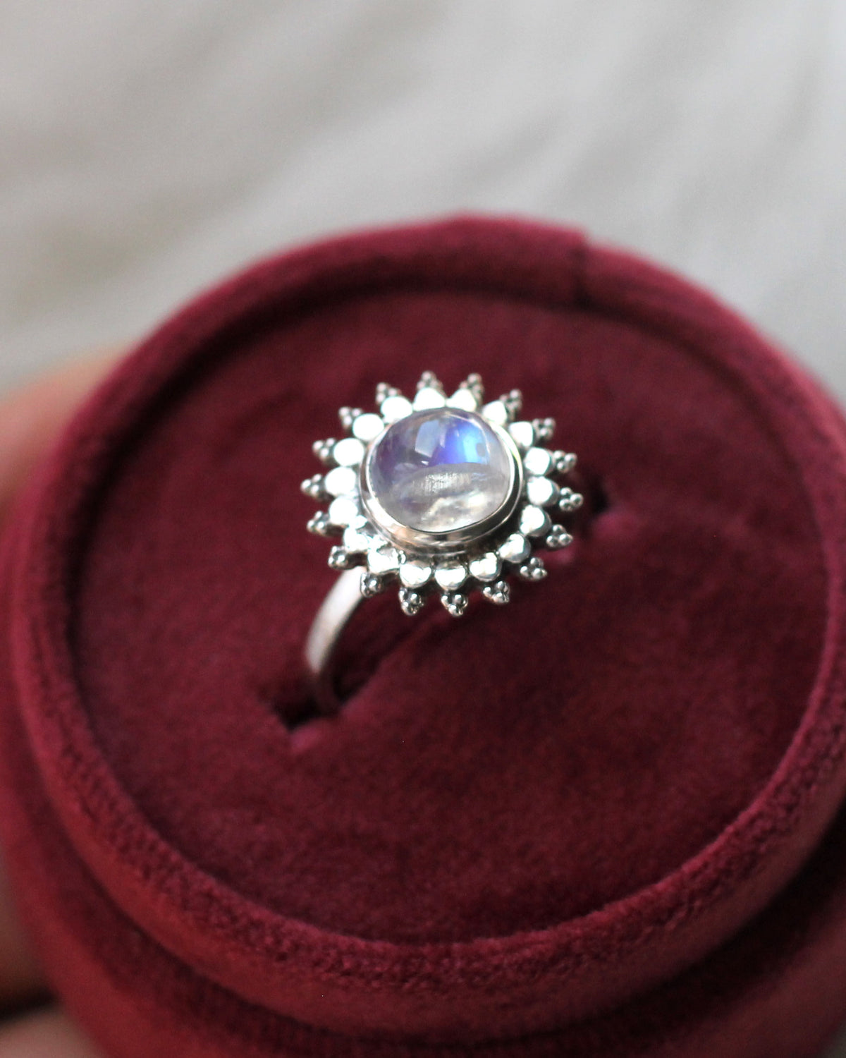 C43 Halo Moonstone Ring Sterling Silver Size 6.75, 7.75