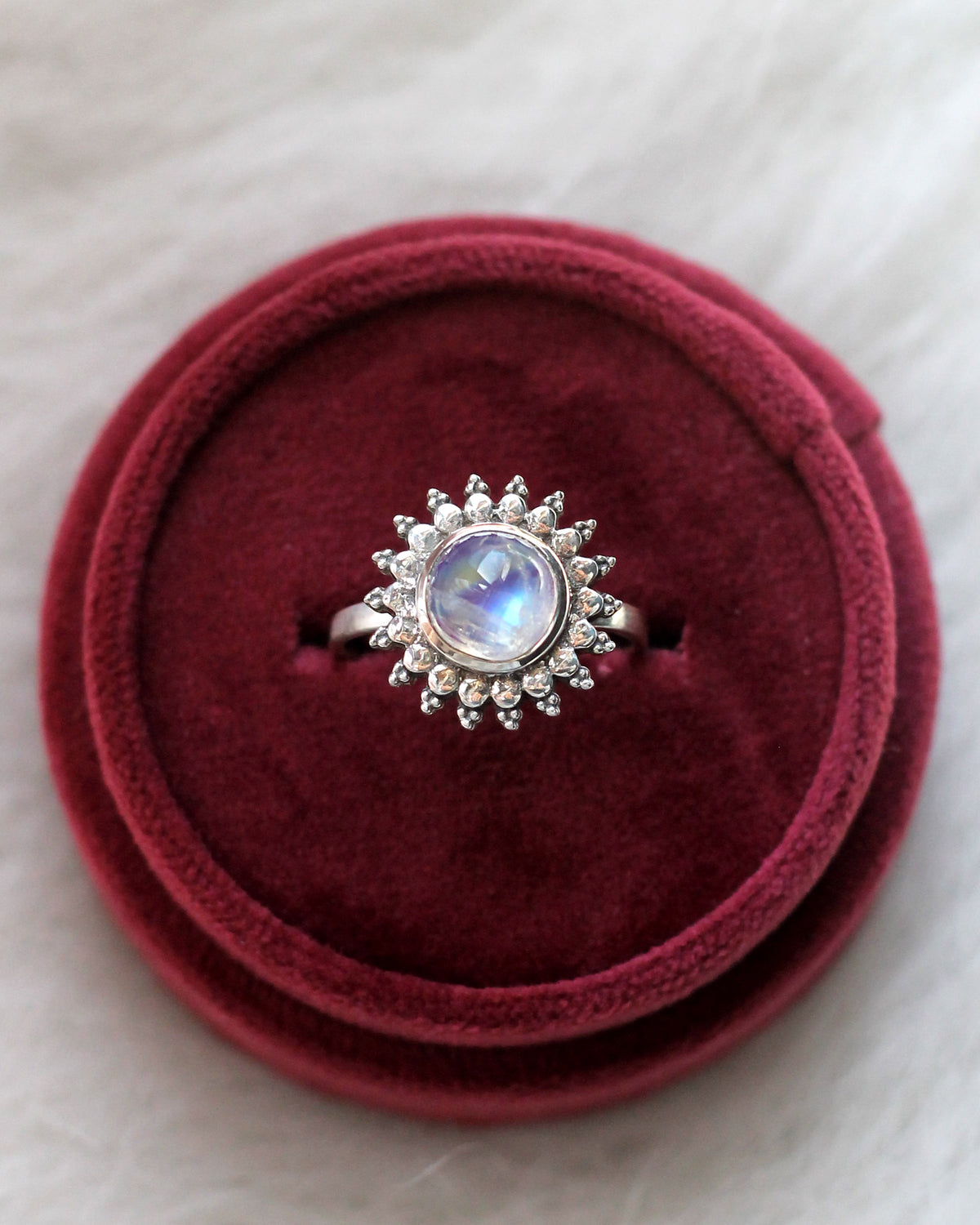 C43 Halo Moonstone Ring Sterling Silver Size 6.75, 7.75
