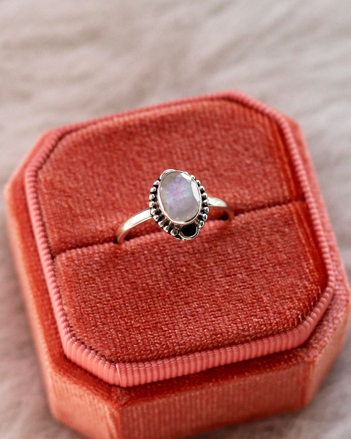 C45 Oval Texture Moonstone Ring Sterling Silver Size 6.25