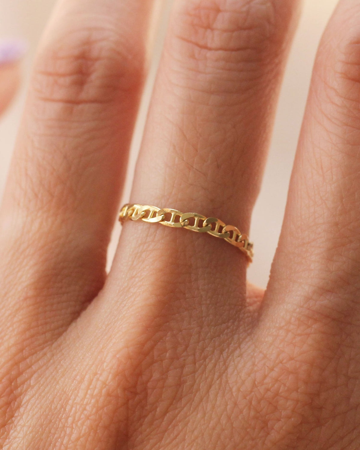 Mariner Chain Ring - 14K SOLID GOLD - Size 5.75