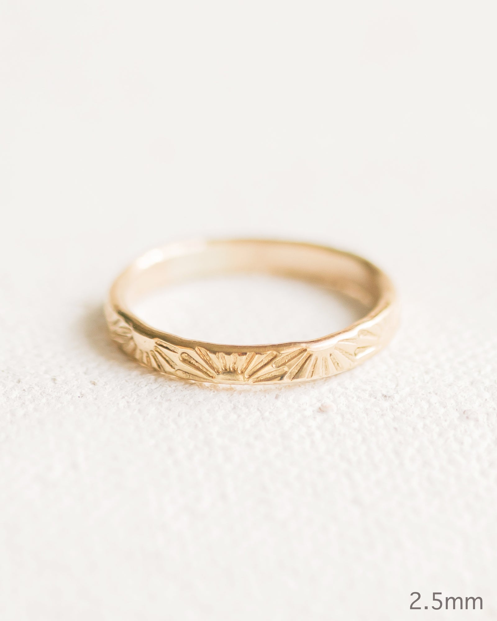 Hand stamped sunshine ring 14K gold filled 2mm band