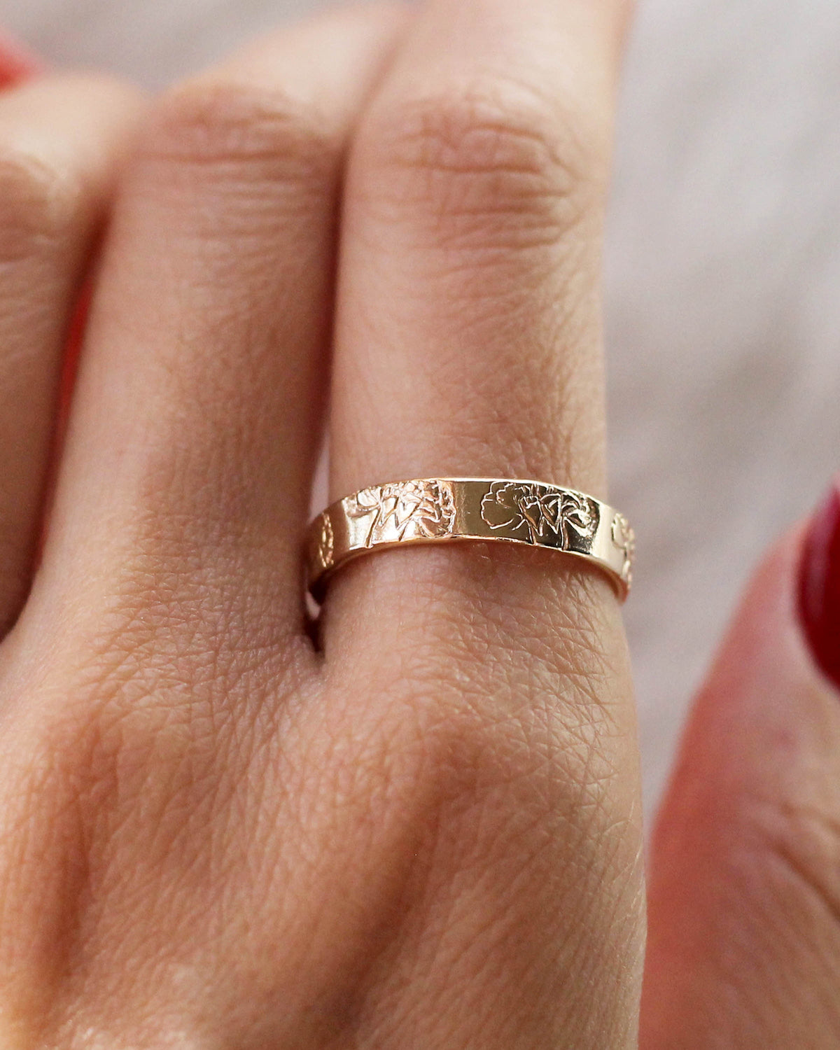 R1449 - January Carnation Birth Flower Ring